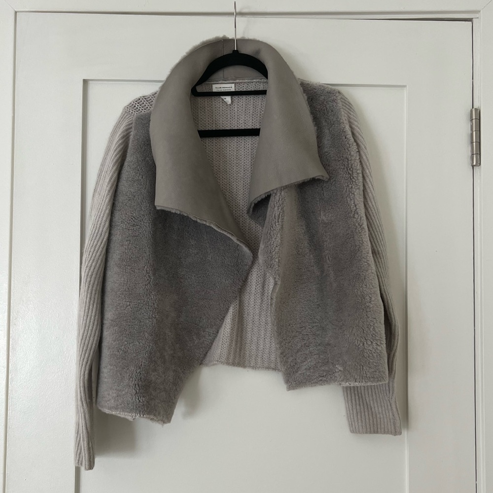 Club Monaco Italian Cashmere and genuine shearling combo sweater jacket size M